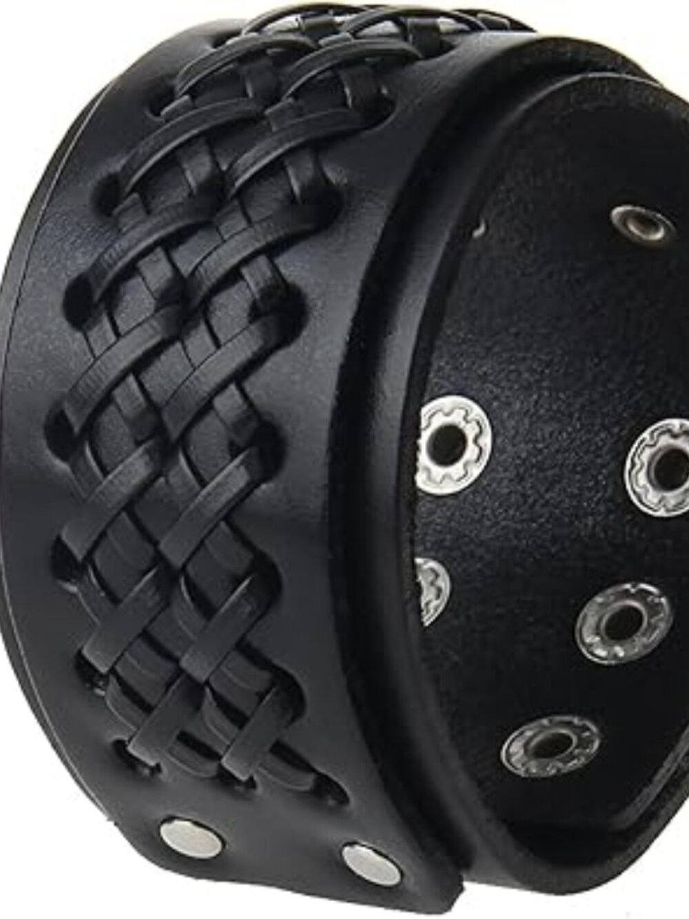 NEW‎ Black Punk Leather Wristband Bracelet Handmade Wide Cuff Bangle Braided